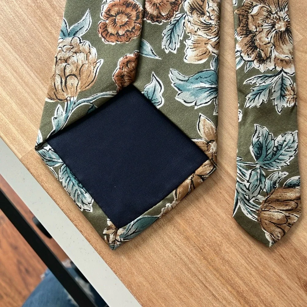 Claybrooke Floral Green and Brown Men's Tie - Picture 2 of 4
